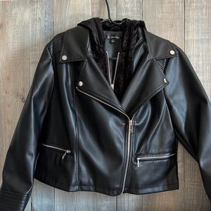 INC International Concepts Moto Jacket Faux Leather Black
